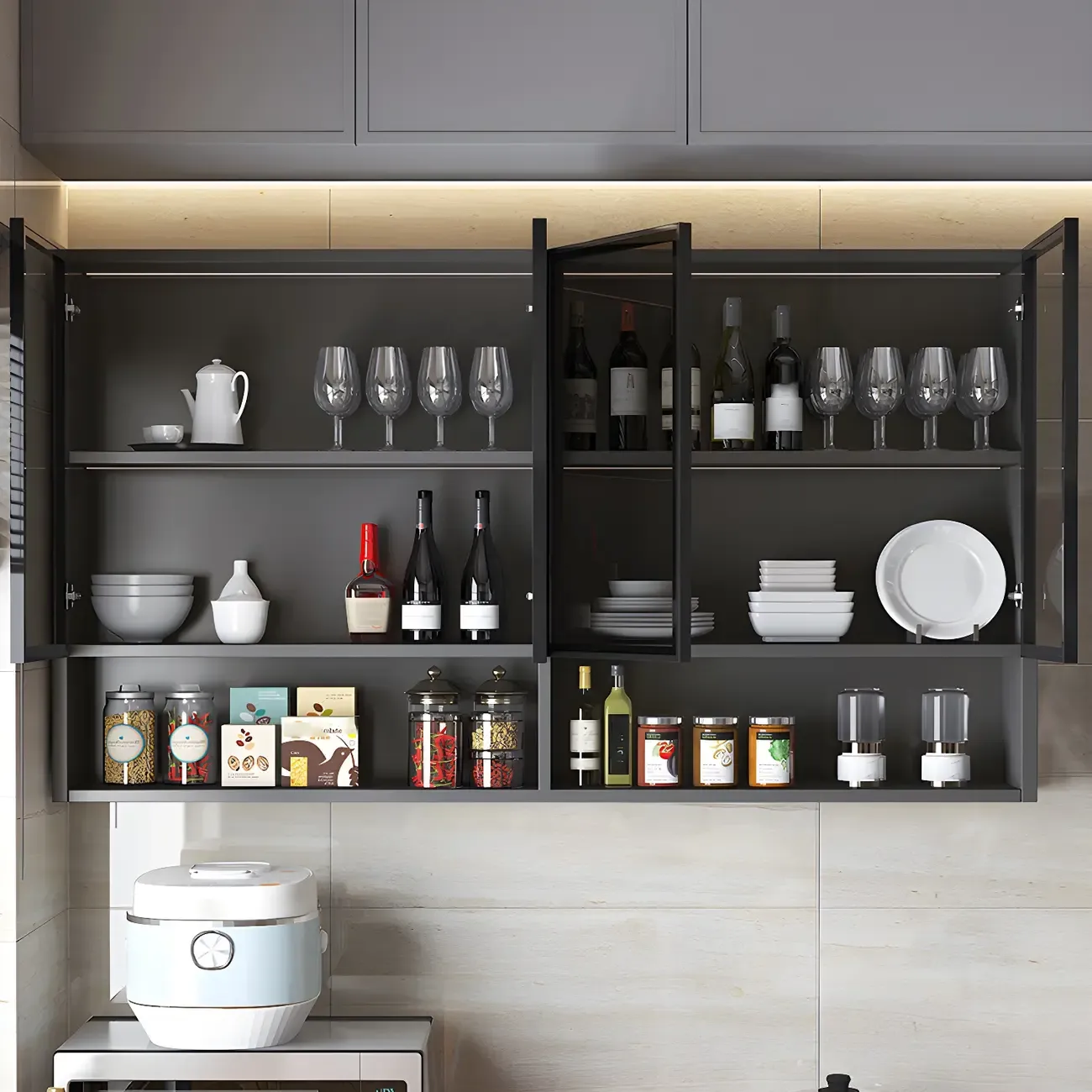 Industrial Wooden Wall-Mounted Display Cabinet for Dining Room Image - 8