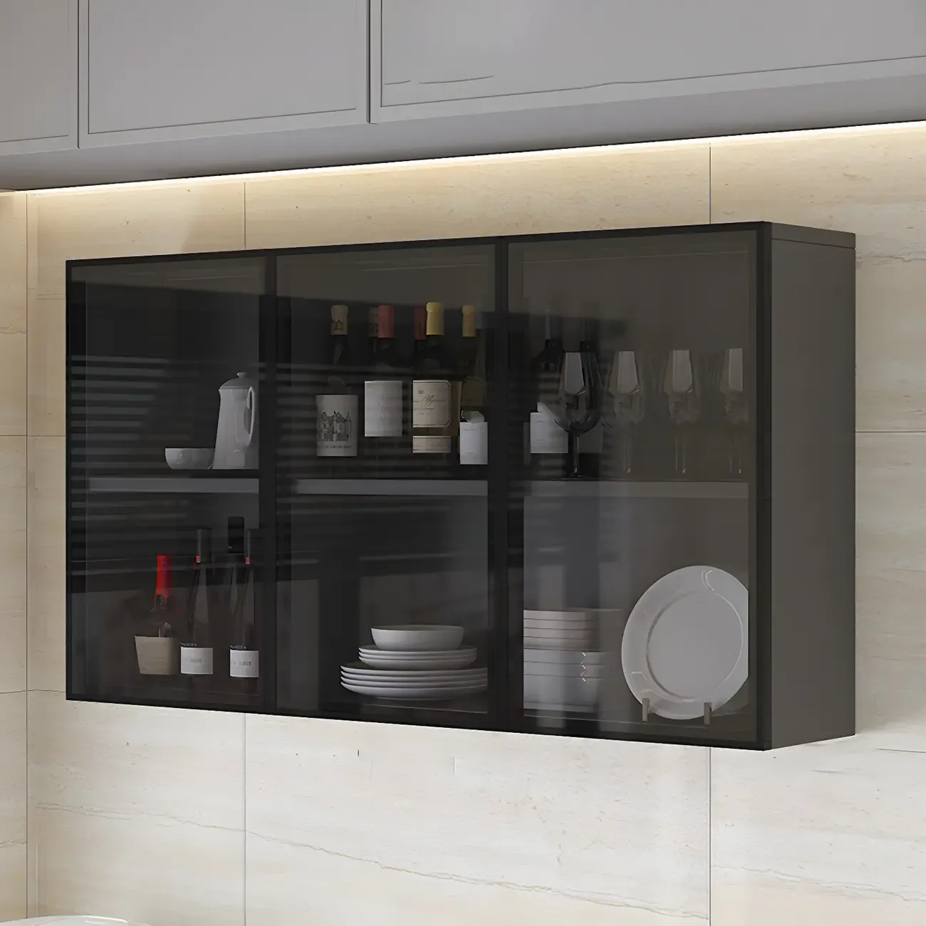 Industrial Wooden Wall-Mounted Display Cabinet for Dining Room Image - 9