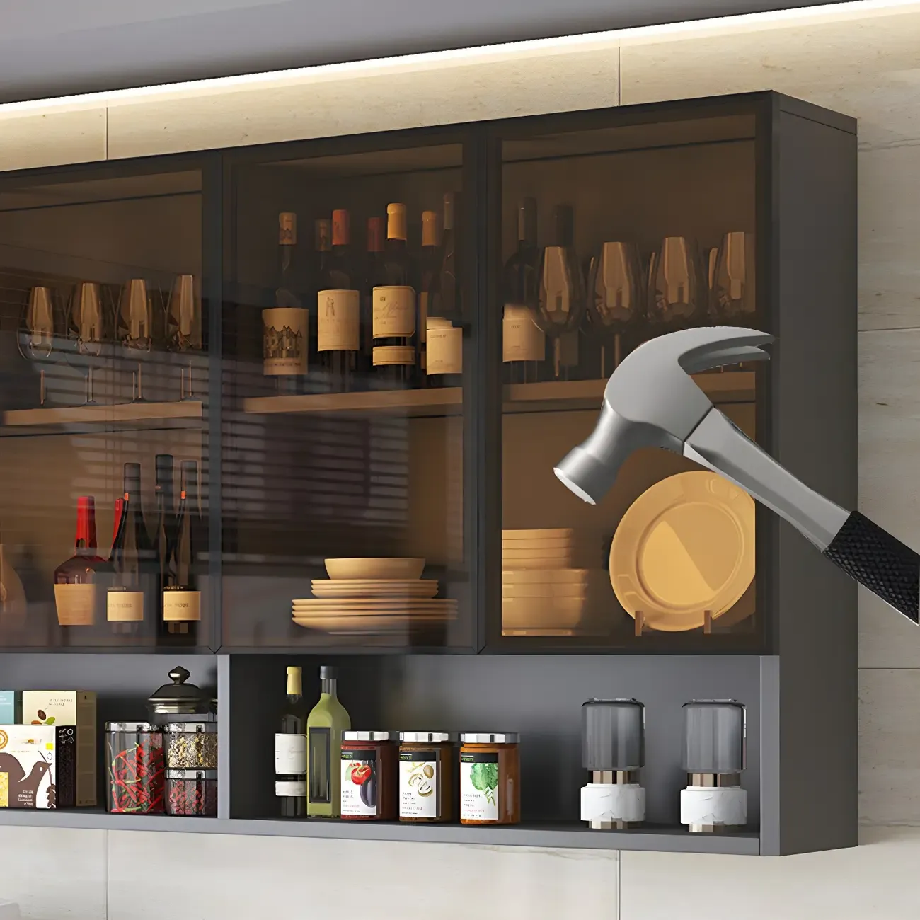 Industrial Wooden Wall-Mounted Display Cabinet for Dining Room Image - 12