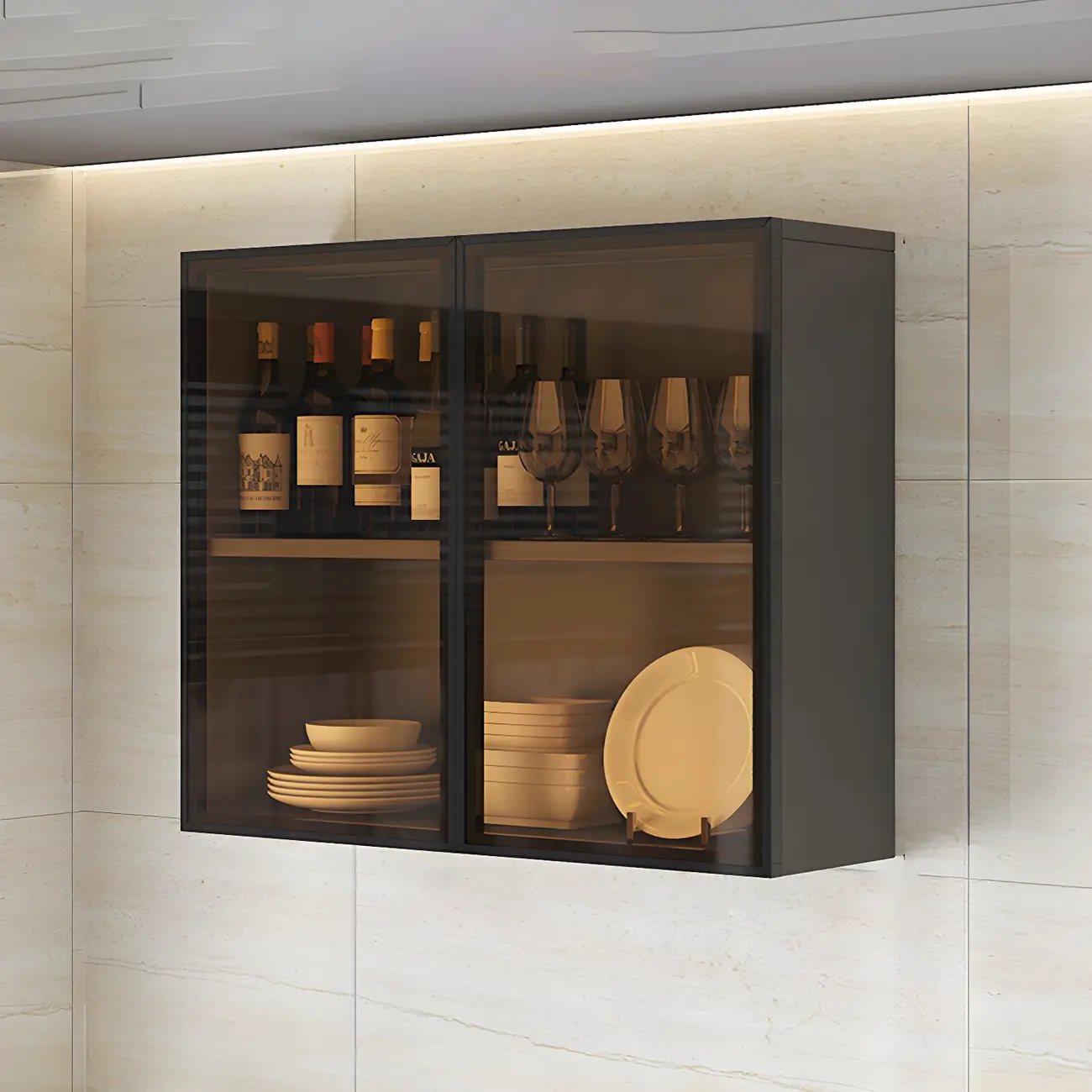 Industrial Wooden Wall-Mounted Display Cabinet for Dining Room Image - 13 | homeyfad