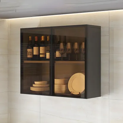 Industrial Wooden Wall-Mounted Display Cabinet for Dining Room Image - 13