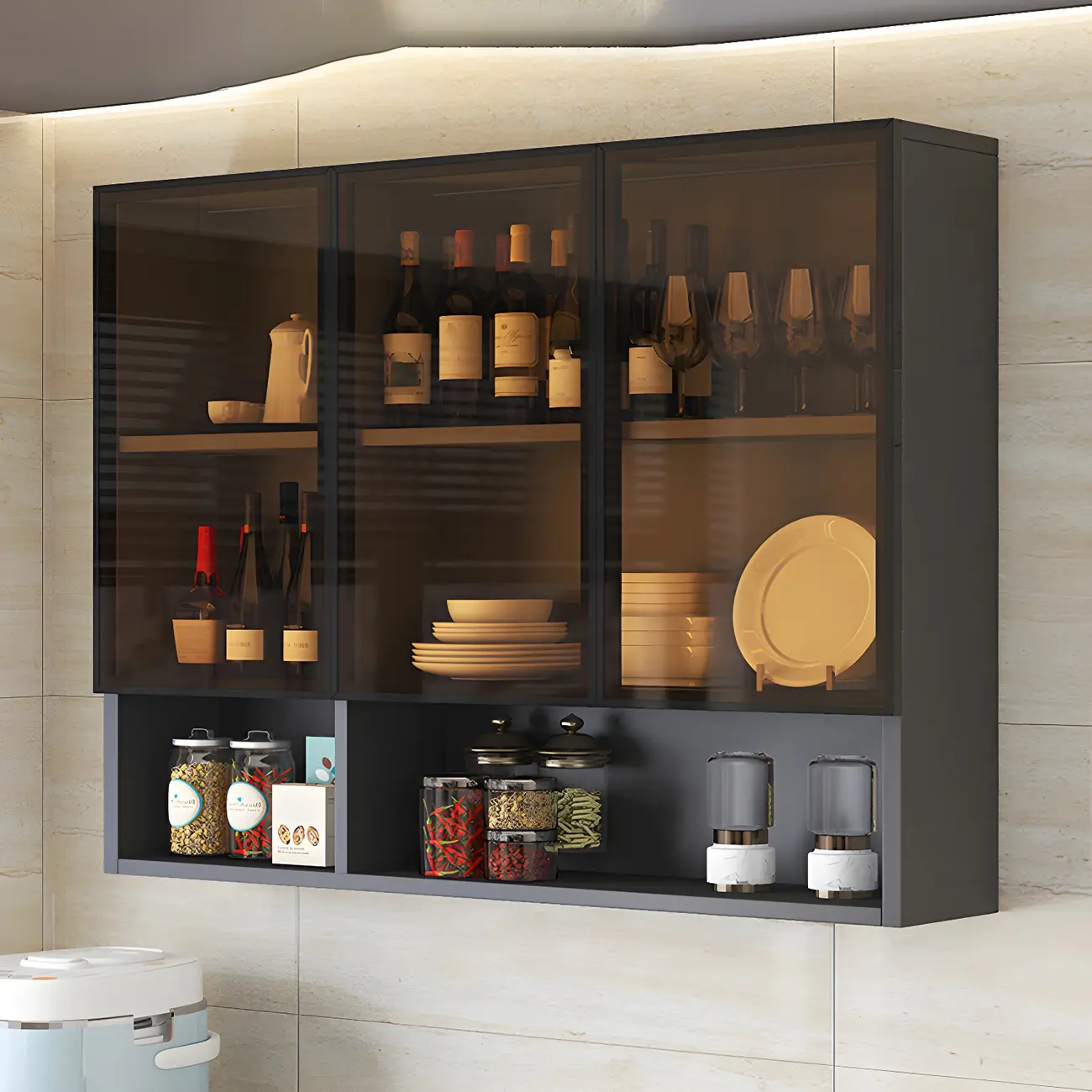Industrial Wooden Wall-Mounted Display Cabinet for Dining Room Image - 15 | homeyfad