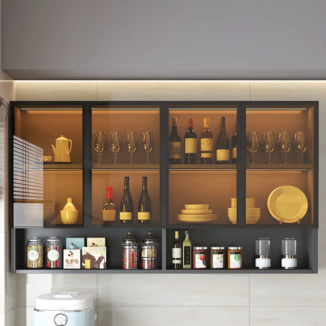 Industrial Wooden Wall-Mounted Display Cabinet for Dining Room Image - 18