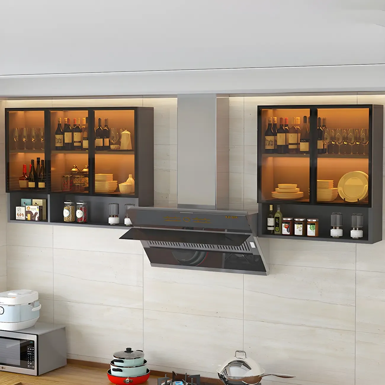 Industrial Wooden Wall-Mounted Display Cabinet for Dining Room Image - 20