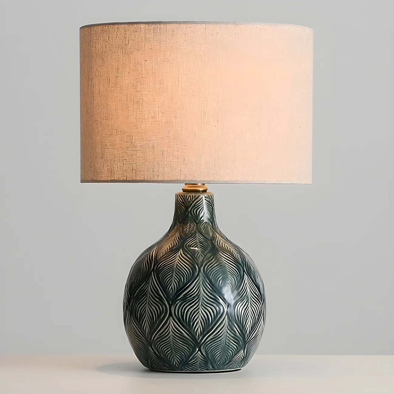 Exquisite Green Ceramic Fabric LED Table Lamp for Bedside Image - 3