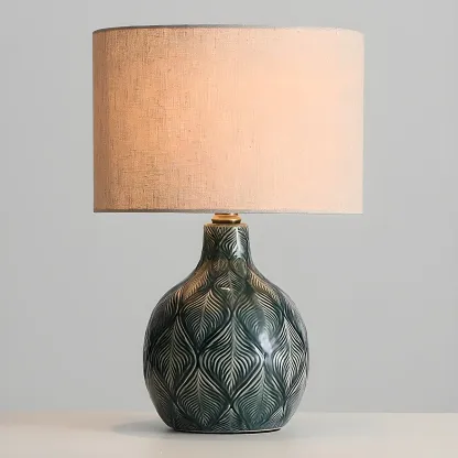 Exquisite Green Ceramic Fabric LED Table Lamp for Bedside Image - 3