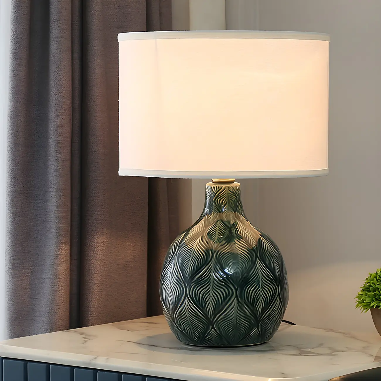 Exquisite Green Ceramic Fabric LED Table Lamp for Bedside Image - 5 | homeyfad
