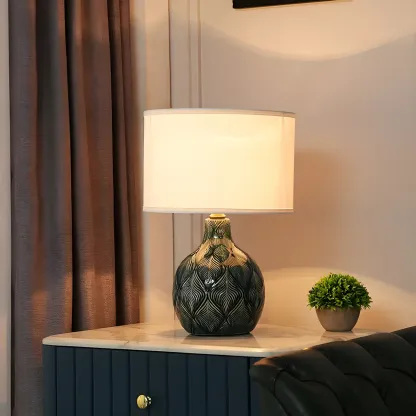 Exquisite Green Ceramic Fabric LED Table Lamp for Bedside Image - 6
