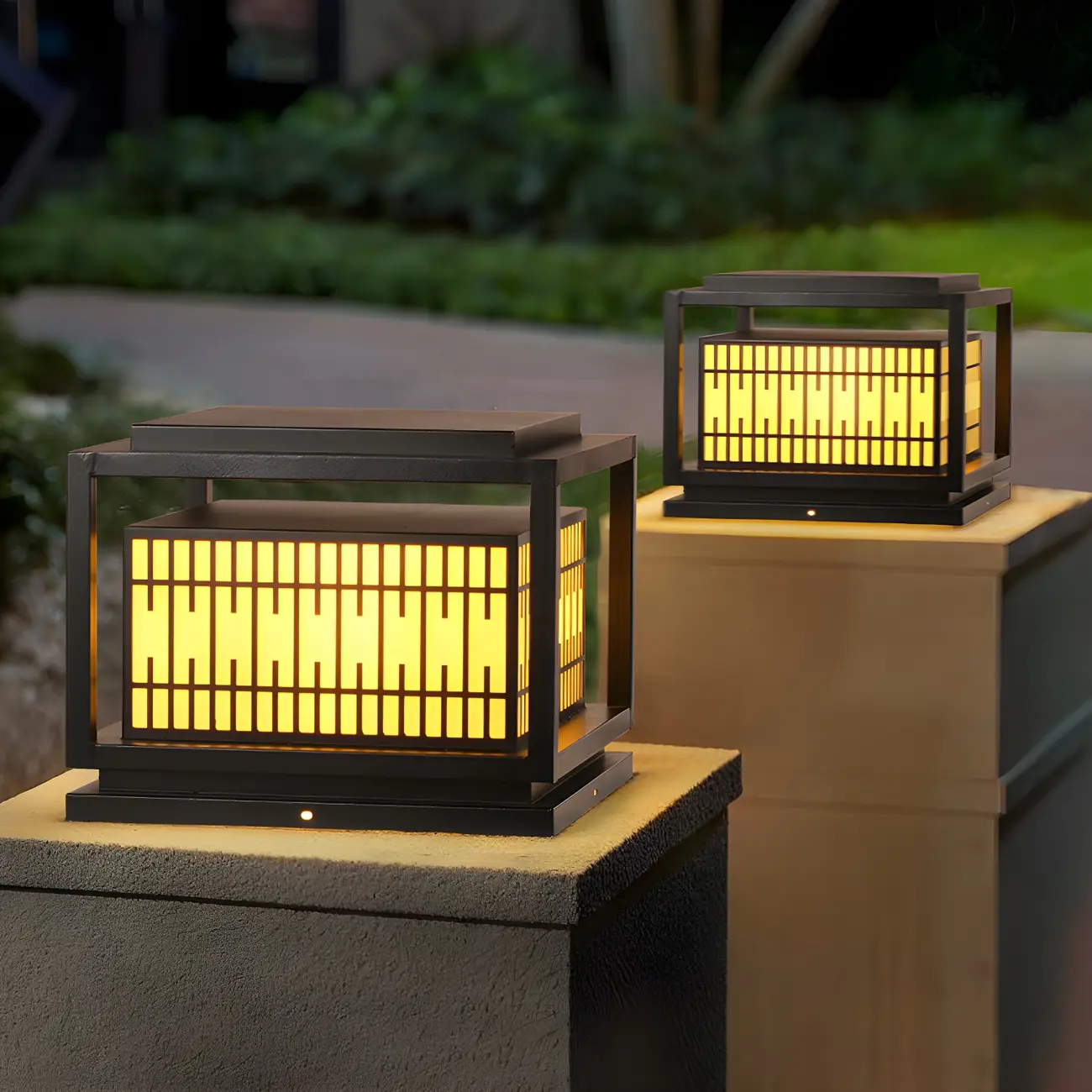 Black Metal Rectangle Lantern Design Post Cap Light Image - 1 | homeyfad