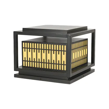 Black Metal Rectangle Lantern Design Post Cap Light Image - 2