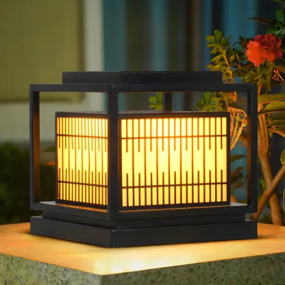 Black Metal Rectangle Lantern Design Post Cap Light Image - 3