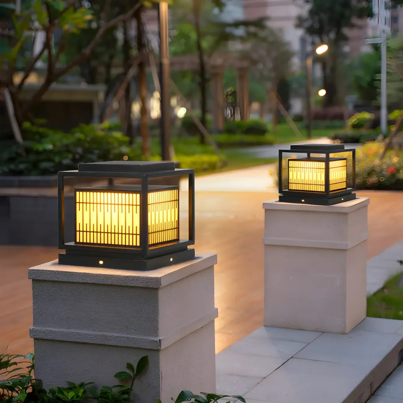 Black Metal Rectangle Lantern Design Post Cap Light Image - 6