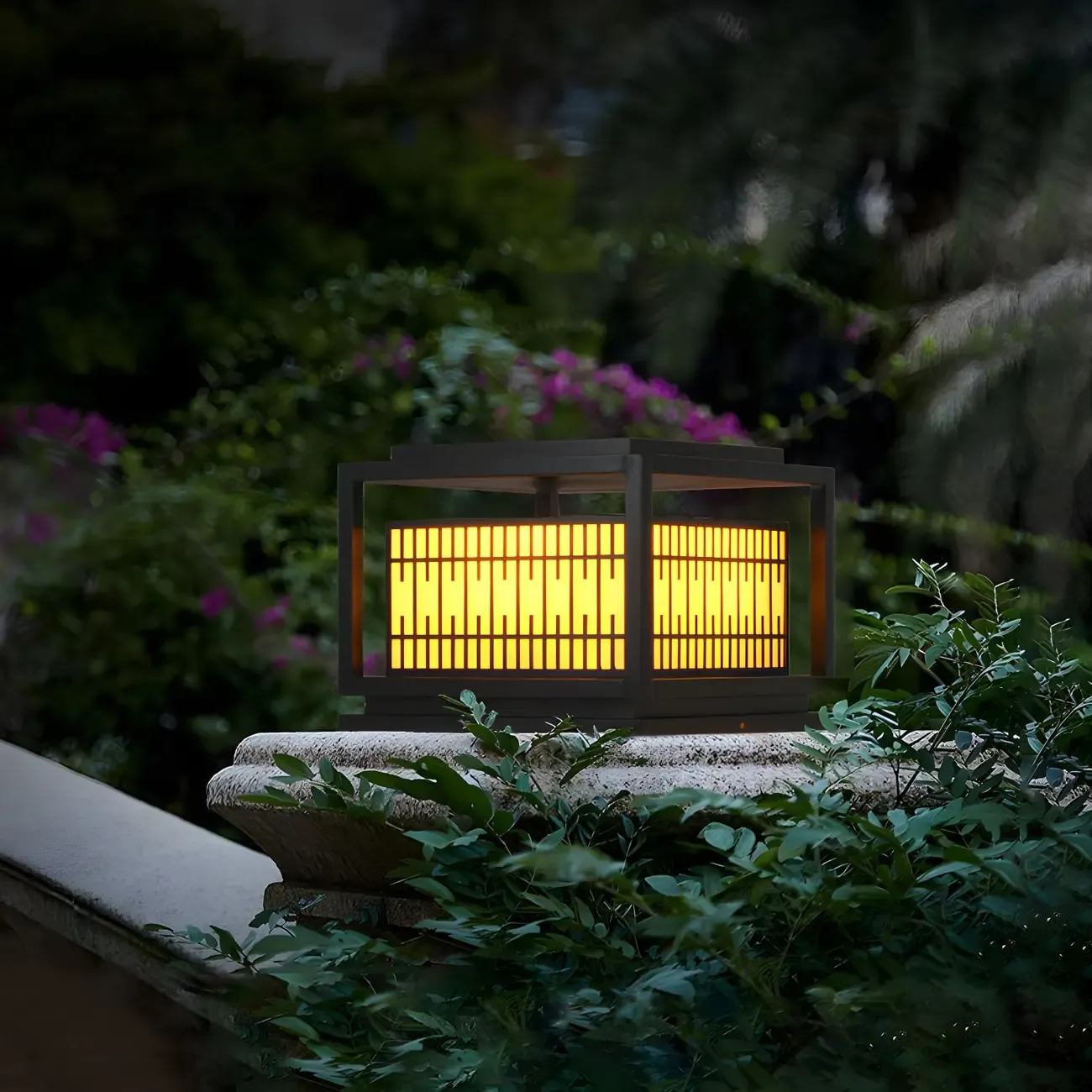 Black Metal Rectangle Lantern Design Post Cap Light Image - 7