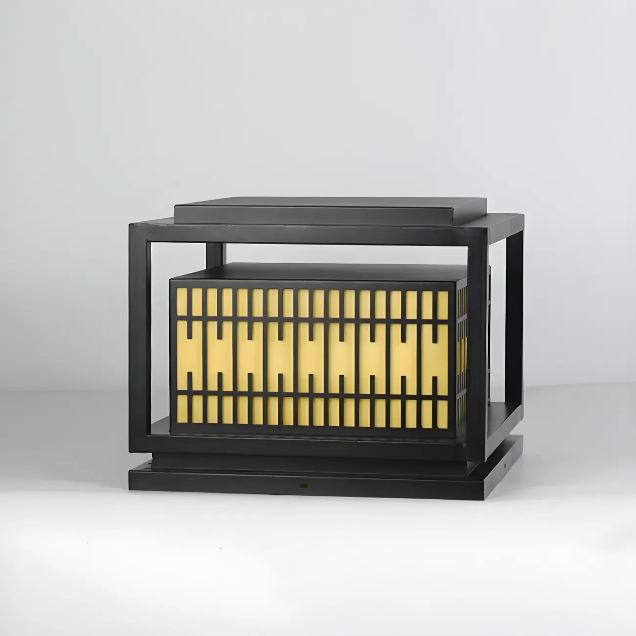 Black Metal Rectangle Lantern Design Post Cap Light Image - 9