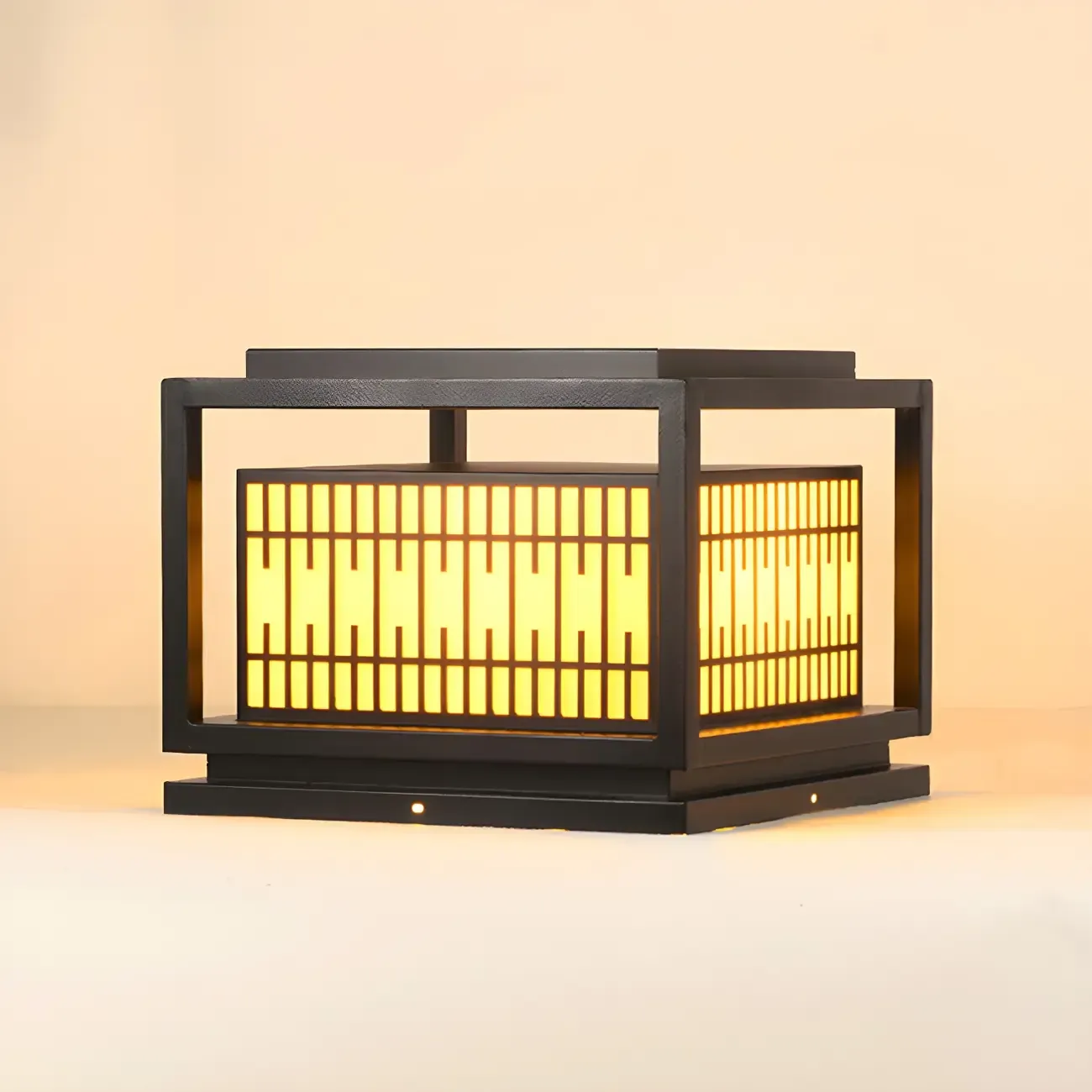 Black Metal Rectangle Lantern Design Post Cap Light Image - 10