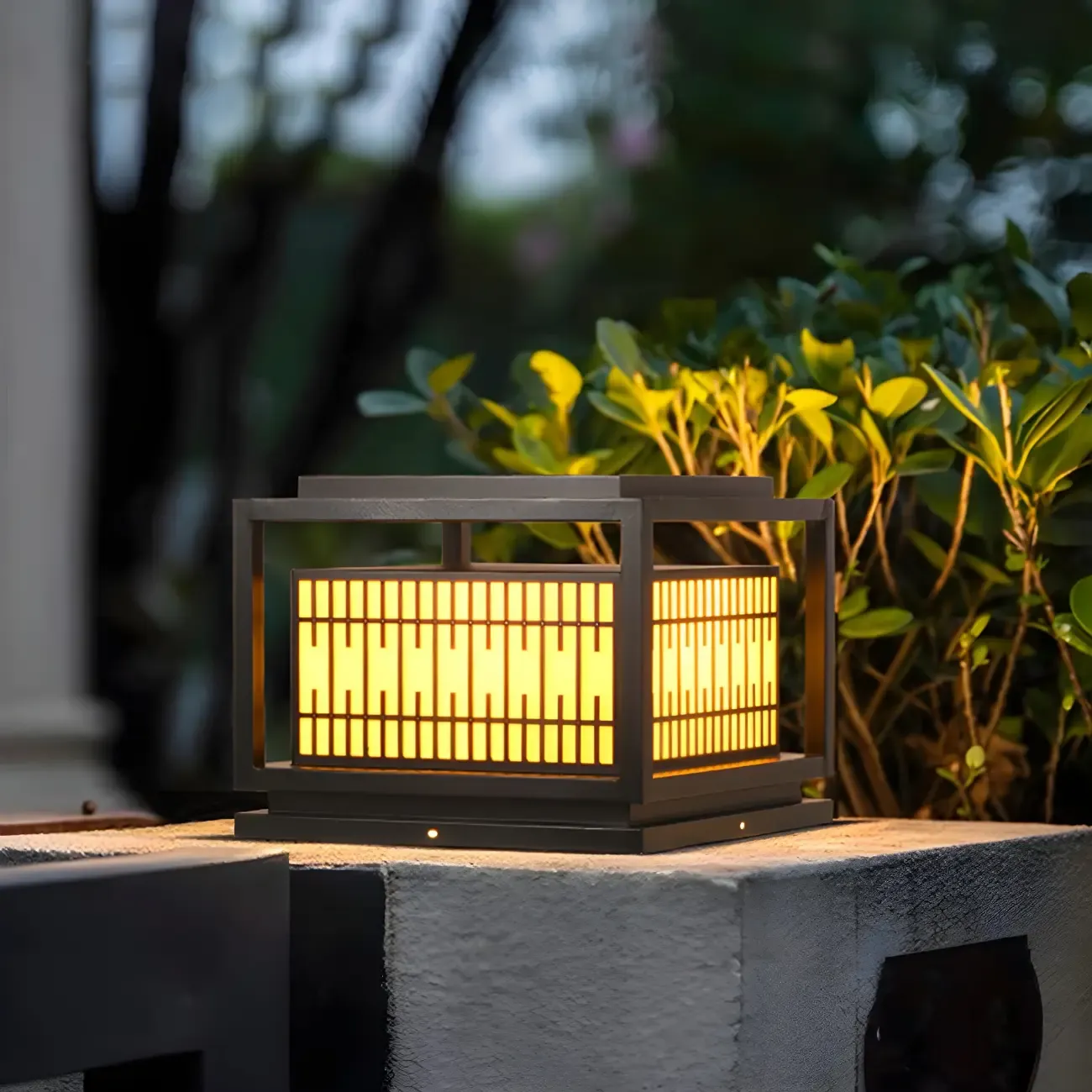 Black Metal Rectangle Lantern Design Post Cap Light Image - 8