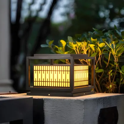 Black Metal Rectangle Lantern Design Post Cap Light Image - 8
