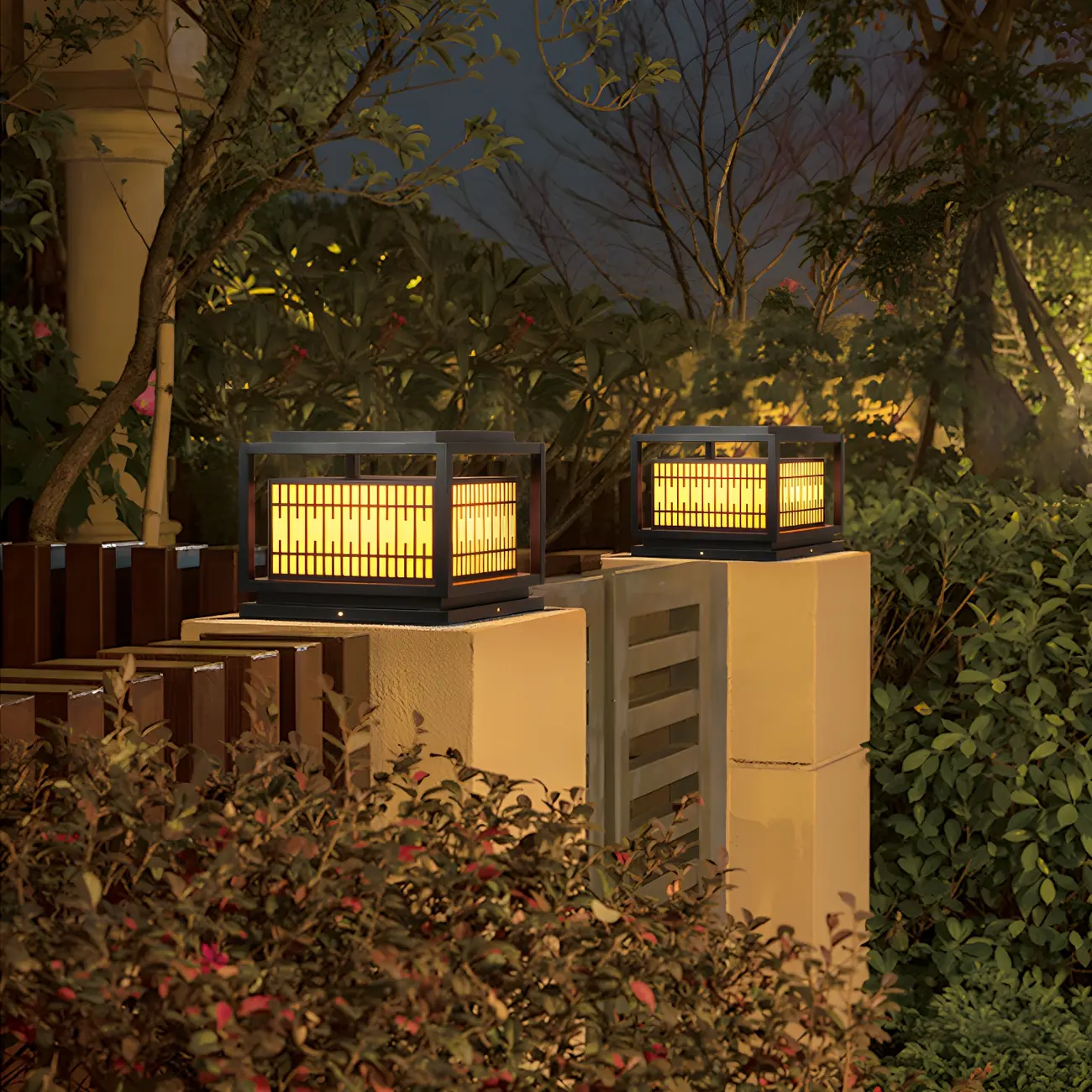 Black Metal Rectangle Lantern Design Post Cap Light Image - 4 | homeyfad