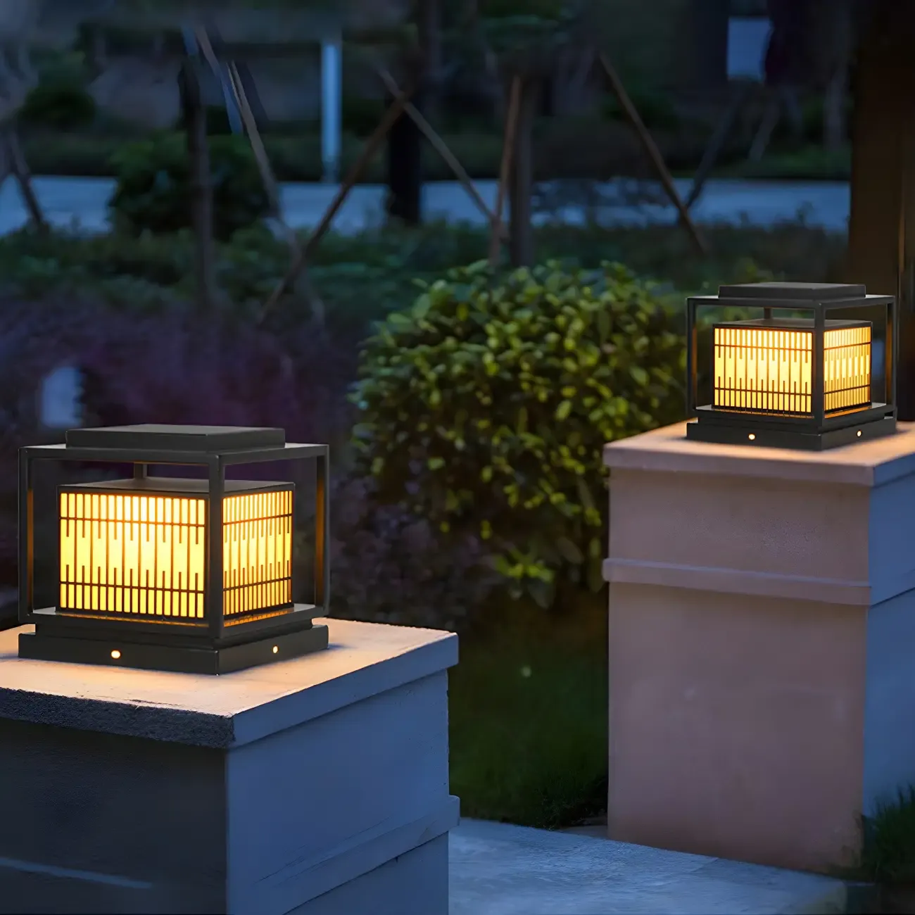 Black Metal Rectangle Lantern Design Post Cap Light Image - 5