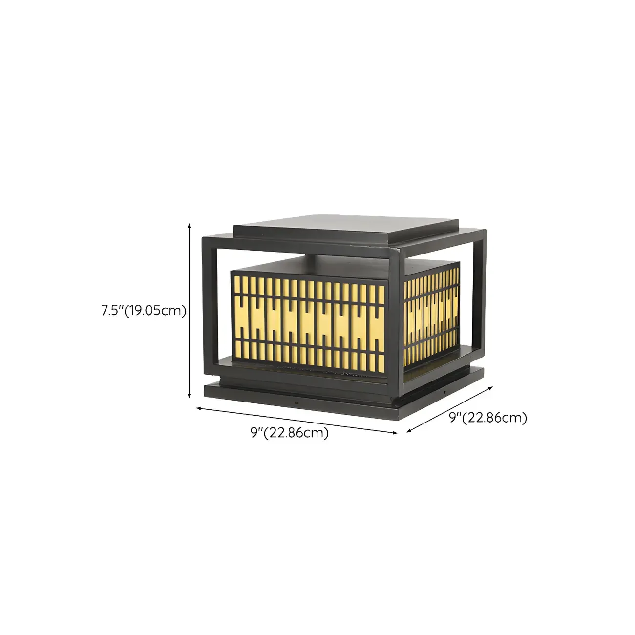 Black Metal Rectangle Lantern Design Post Cap Light #size