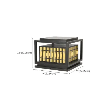 Black Metal Rectangle Lantern Design Post Cap Light #size