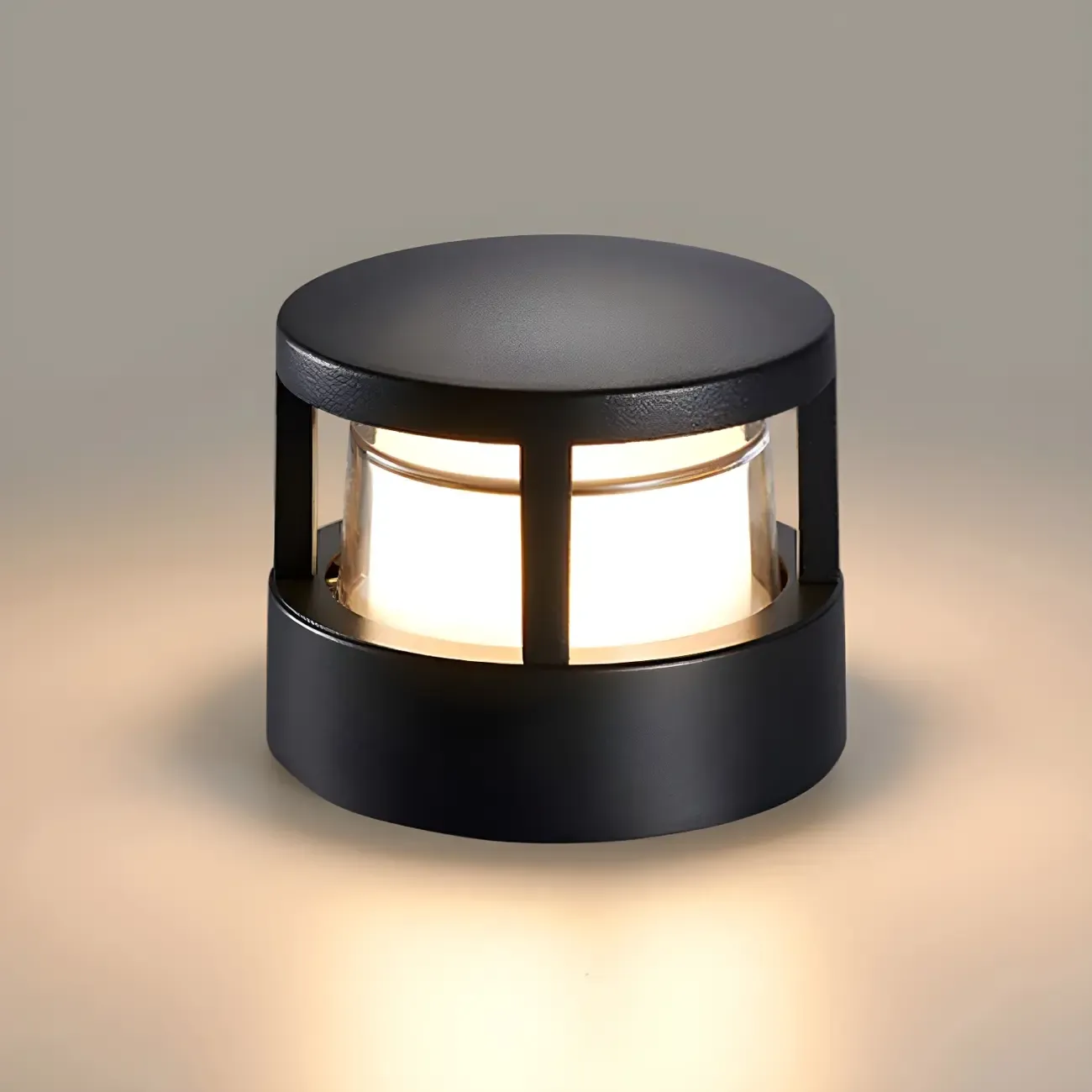 Black Metal Cylinder Wired Post Cap Light Image - 8