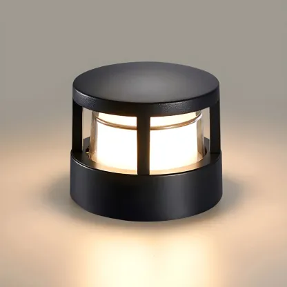 Black Metal Cylinder Wired Post Cap Light Image - 8