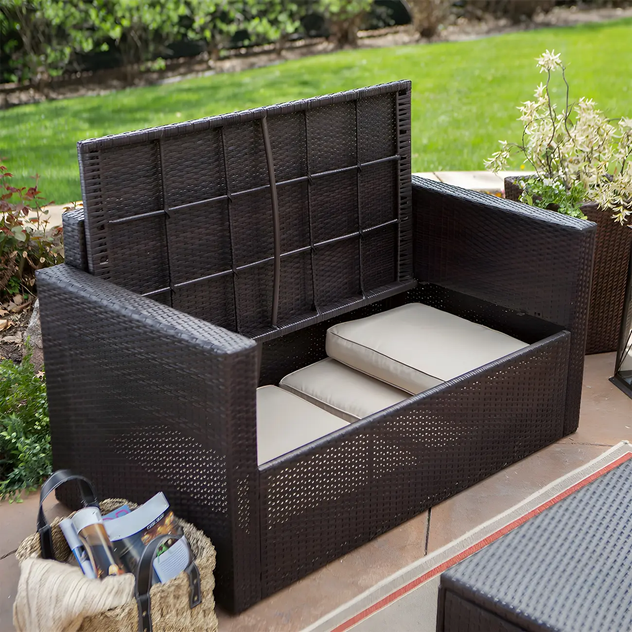 Modern Waterproof Wicker Outdoor Sofa with Storage Image - 1 | homeyfad