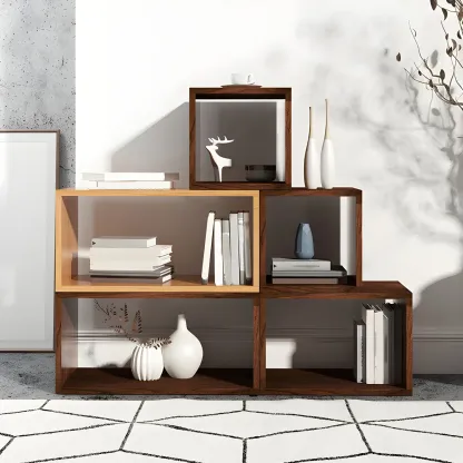 Minimalist Solid Wood Geometric Open Back Cube Bookcase Image - 1