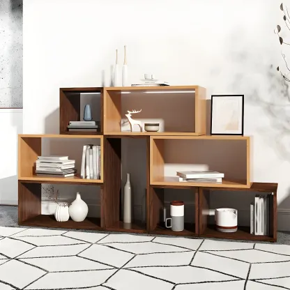 Minimalist Solid Wood Geometric Open Back Cube Bookcase Image - 8