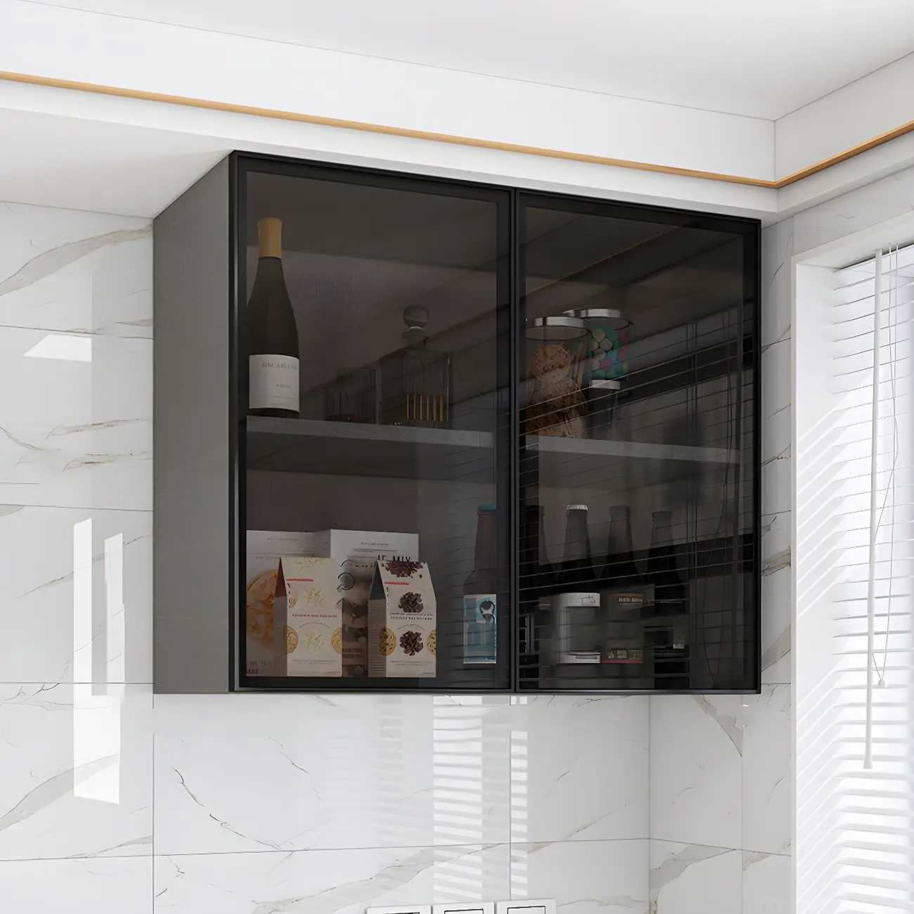 Wood Floating Open Storage China Cabinet with Glass Doors Image - 2 | homeyfad