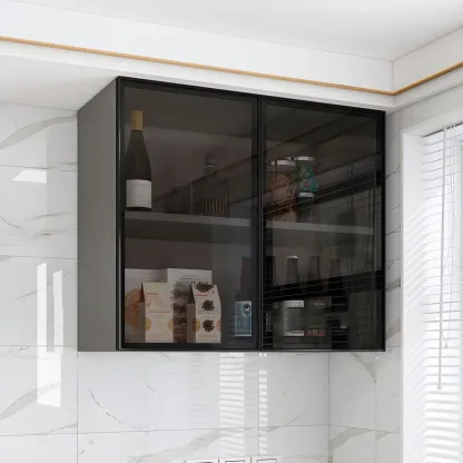 Wood Floating Open Storage China Cabinet with Glass Doors Image - 2