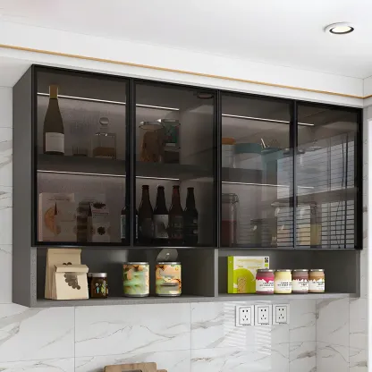 Wood Floating Open Storage China Cabinet with Glass Doors Image - 3