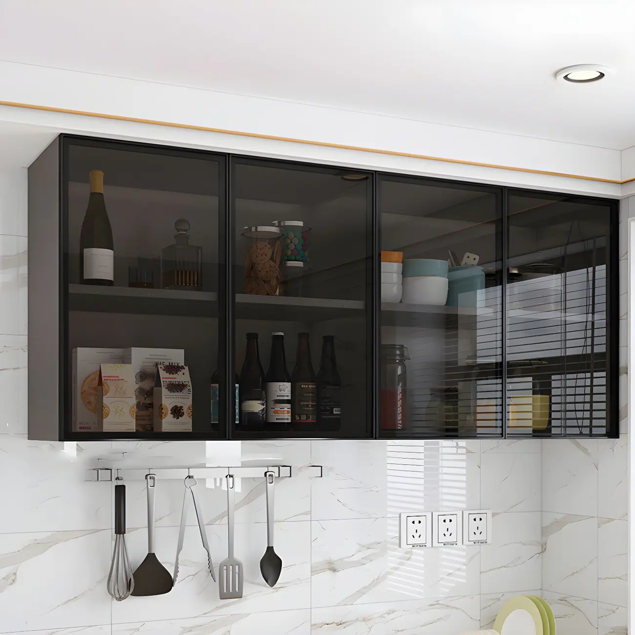 Wood Floating Open Storage China Cabinet with Glass Doors Image - 4 | homeyfad