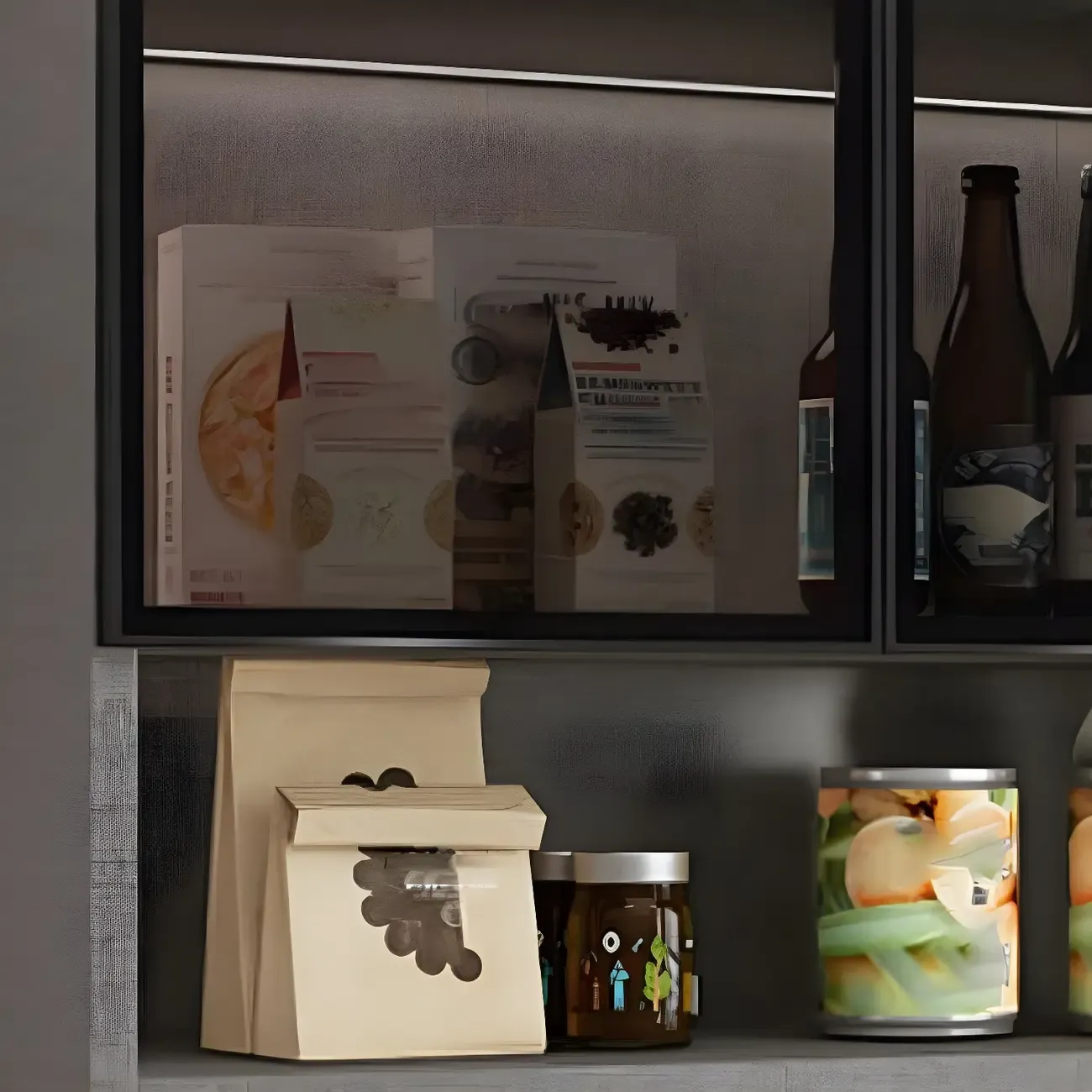 Wood Floating Open Storage China Cabinet with Glass Doors Image - 8