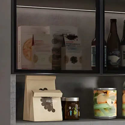 Wood Floating Open Storage China Cabinet with Glass Doors Image - 8