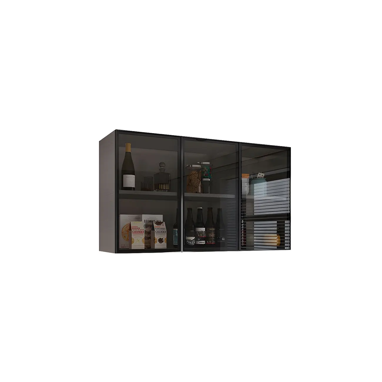 Wood Floating Open Storage China Cabinet with Glass Doors Image - 28 | homeyfad