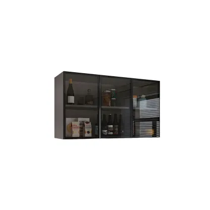 Wood Floating Open Storage China Cabinet with Glass Doors Image - 28