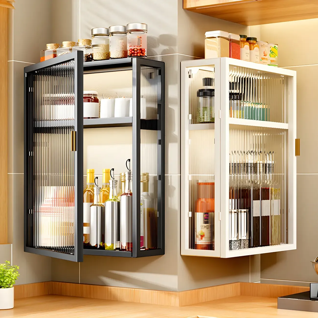 Modern Black Metal Floating Curio Cabinet for Kitchens Image - 1