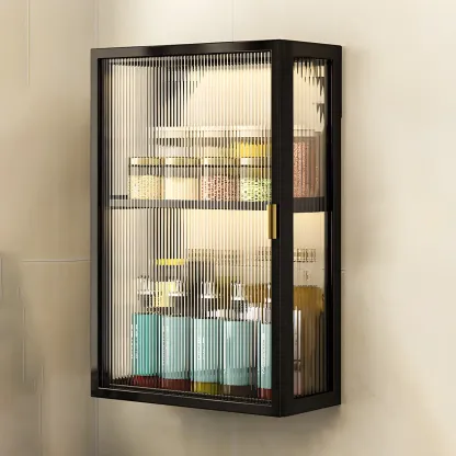 Modern Black Metal Floating Curio Cabinet for Kitchens Image - 2