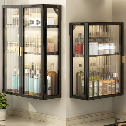 Modern Black Metal Floating Curio Cabinet for Kitchens Image - 3