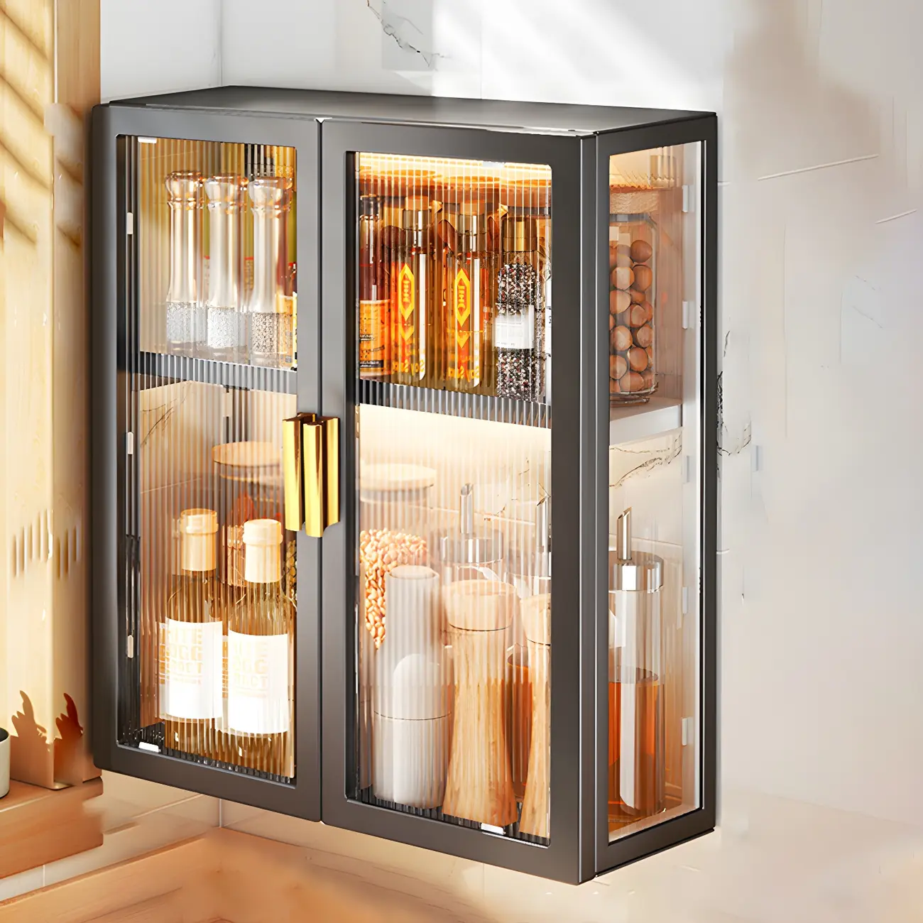 Modern Black Metal Floating Curio Cabinet for Kitchens Image - 5 | homeyfad