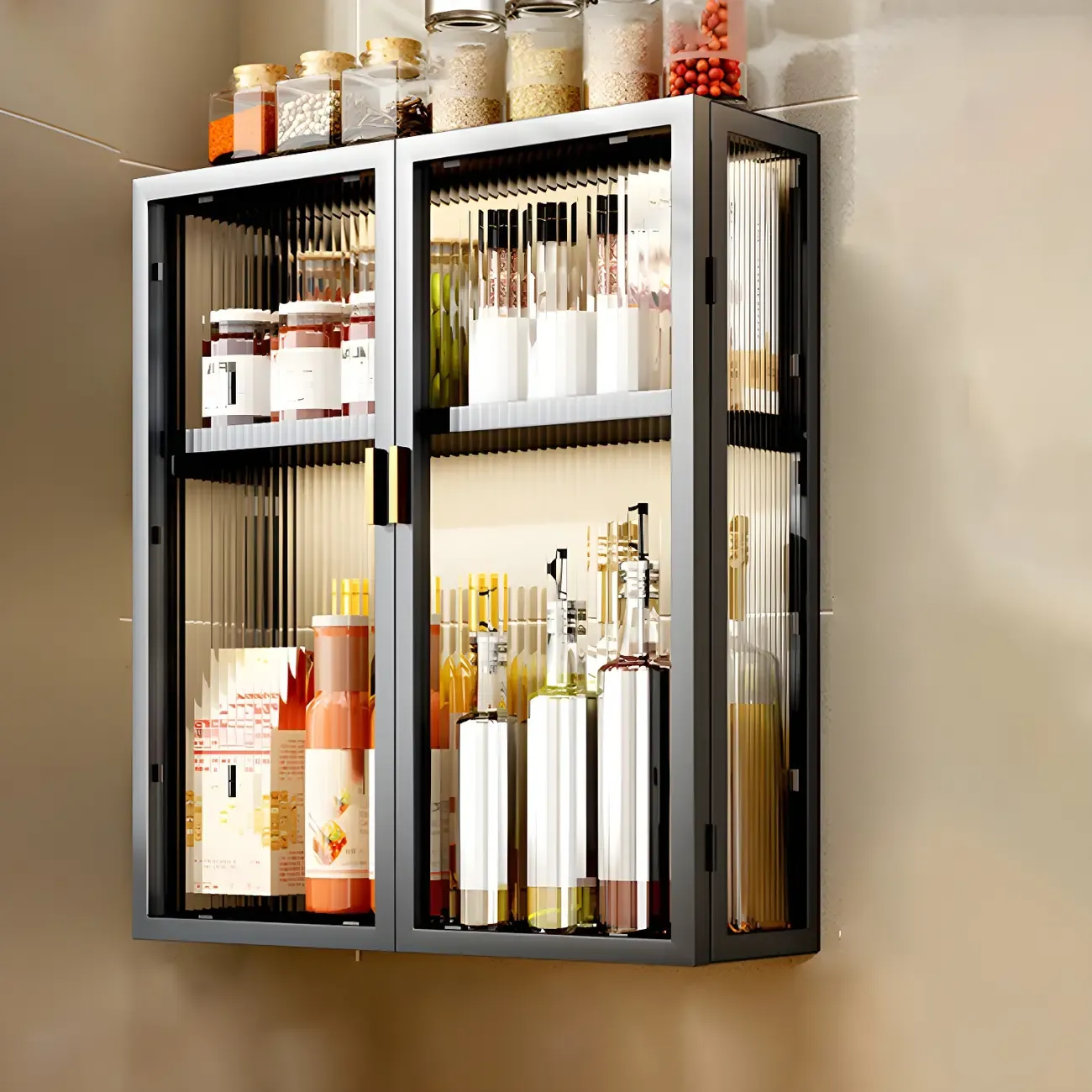 Modern Black Metal Floating Curio Cabinet for Kitchens Image - 7