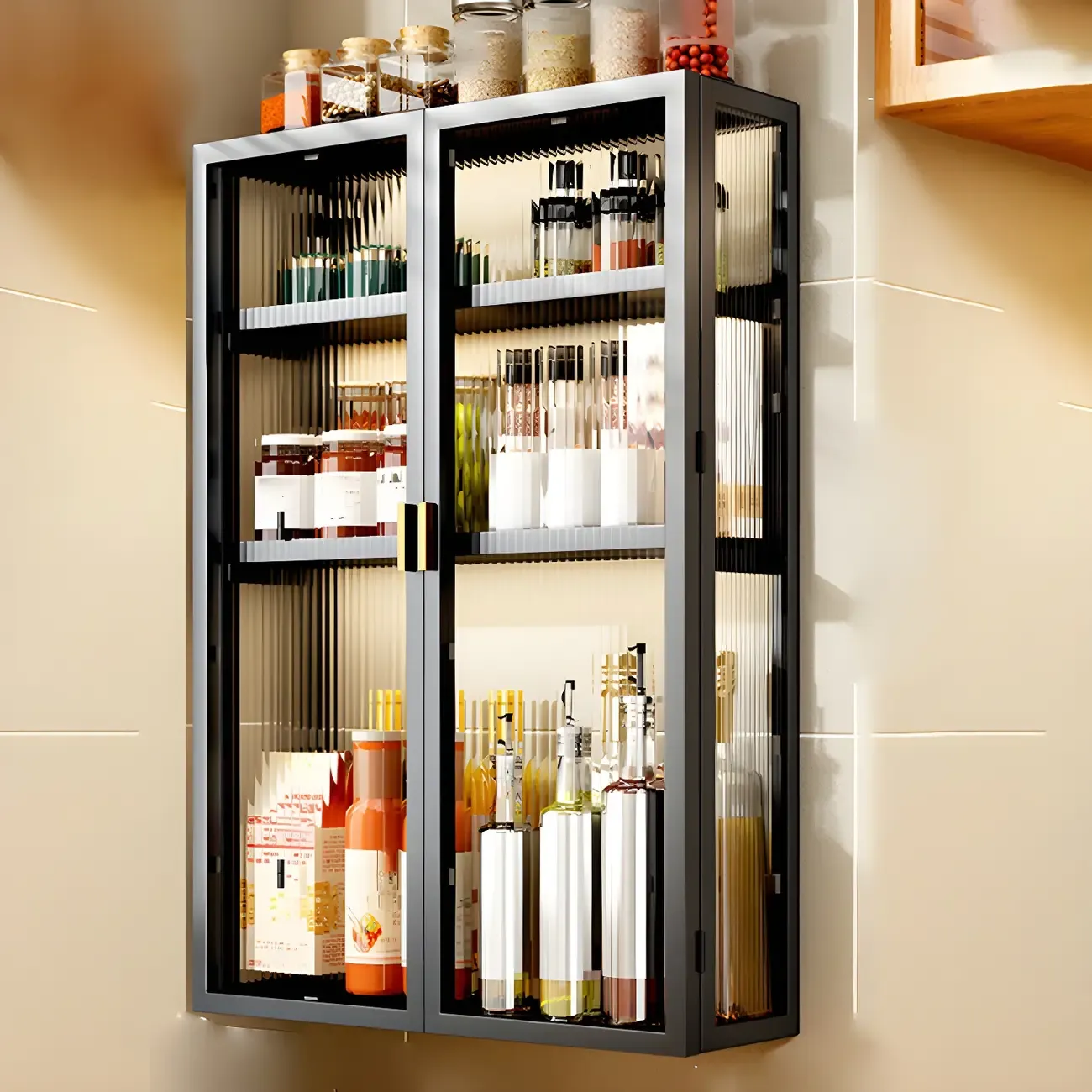 Modern Black Metal Floating Curio Cabinet for Kitchens Image - 9