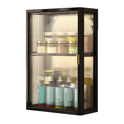 Modern Black Metal Floating Curio Cabinet for Kitchens Image - 10
