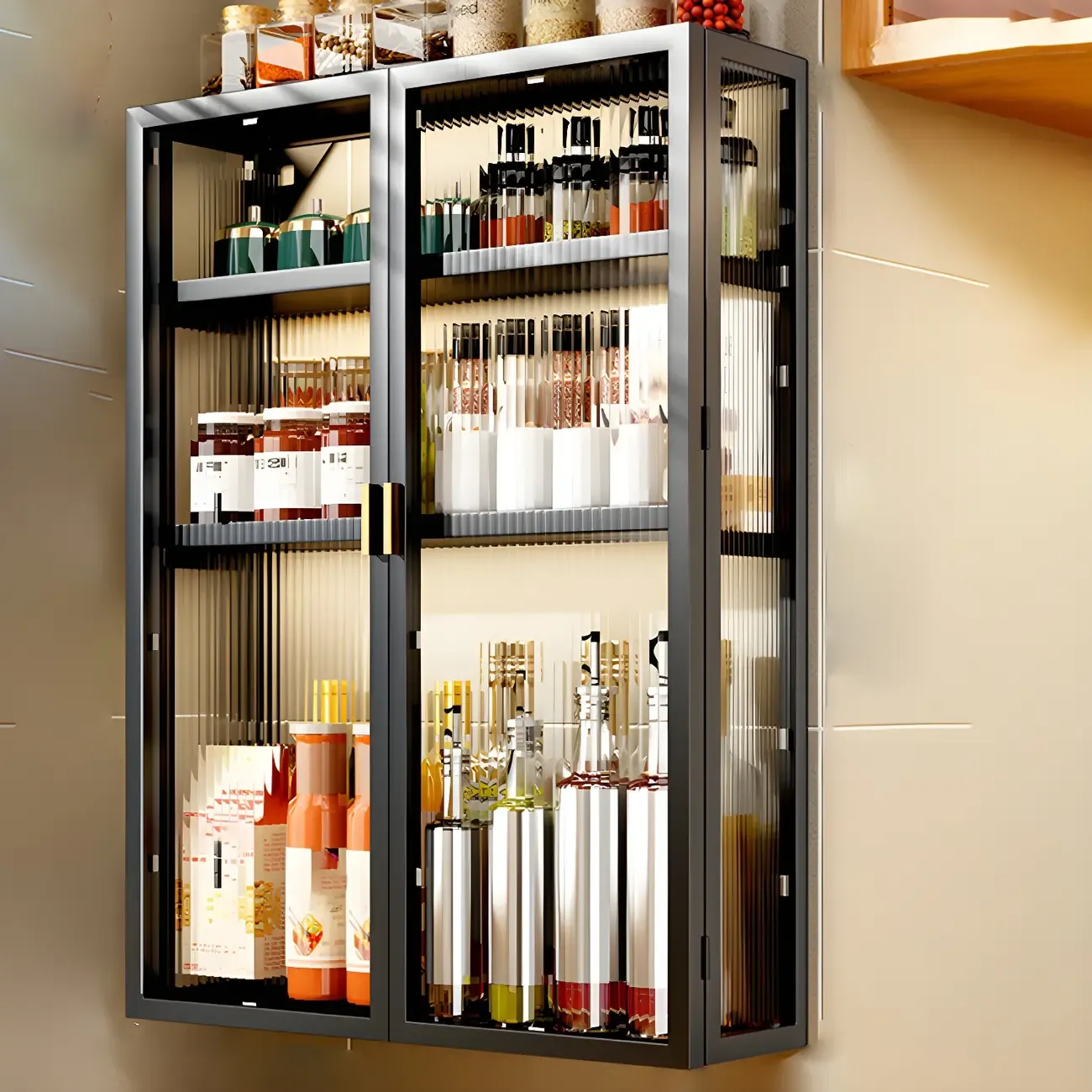 Modern Black Metal Floating Curio Cabinet for Kitchens Image - 11