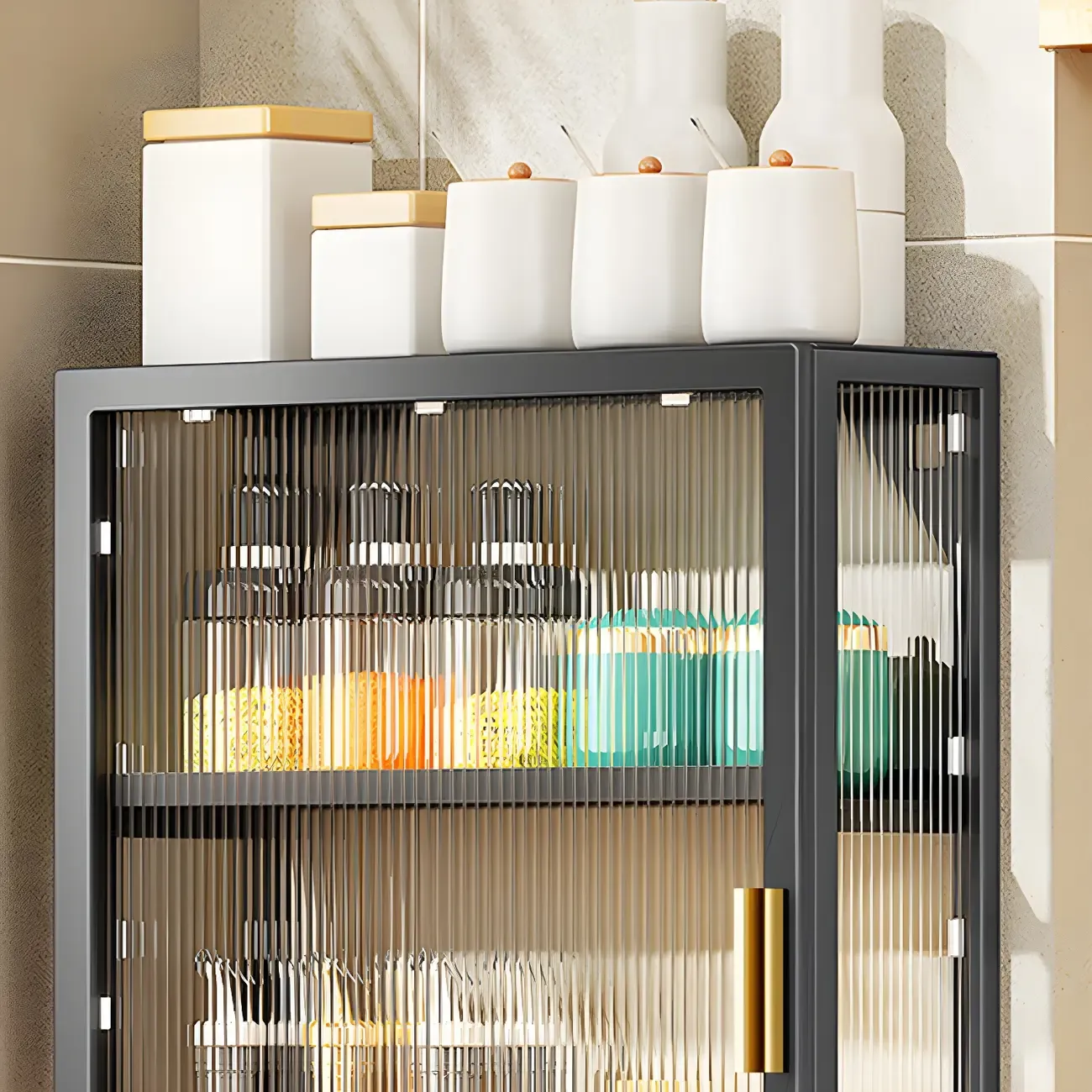 Modern Black Metal Floating Curio Cabinet for Kitchens Image - 12