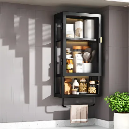 Modern Black Metal Floating Curio Cabinet for Kitchens Image - 13