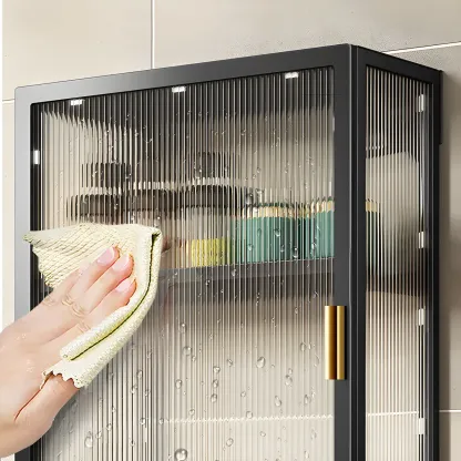 Modern Black Metal Floating Curio Cabinet for Kitchens Image - 14