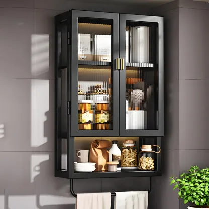 Modern Black Metal Floating Curio Cabinet for Kitchens Image - 15